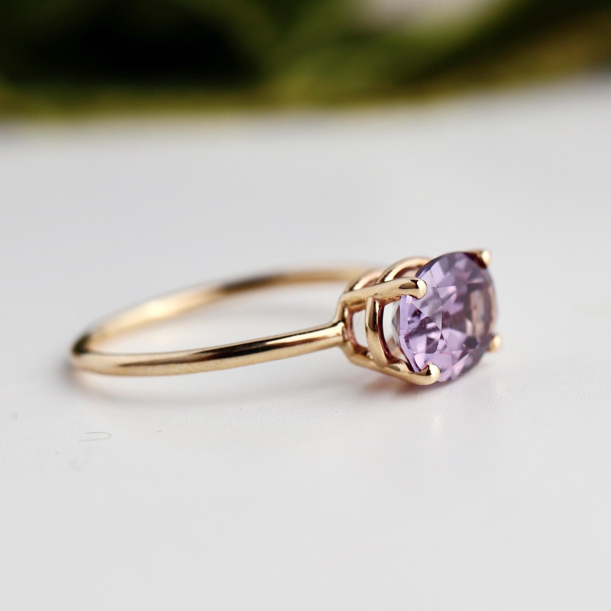 Color Change Sapphire Ring 14K Gold, East West Oval Lab Grown Sapphire Ring, Purple Sapphire Engagement Ring, Alternative Bridal Ring
