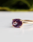 Color Change Sapphire Ring 14K Gold, East West Oval Lab Grown Sapphire Ring, Purple Sapphire Engagement Ring, Alternative Bridal Ring