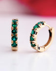 Emerald Huggie Earrings 14K Gold, Lab Grown Emerald Hoop Earrings, 15mm Solid Gold Huggies, Green Gemstone Fine Jewelry