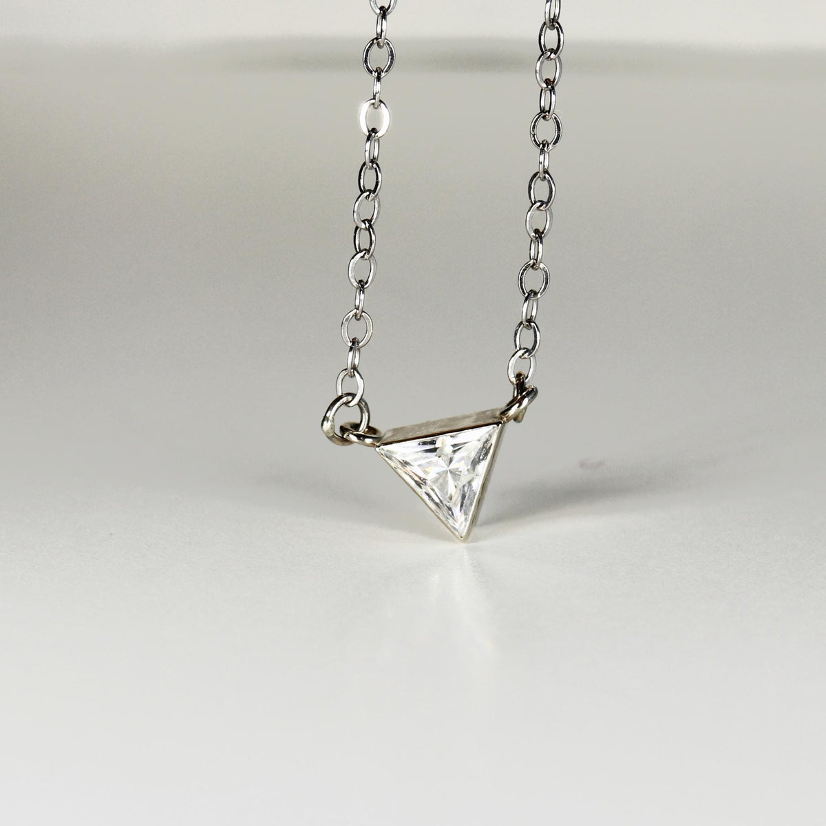 Triangle Moissanite Necklace in 14k Solid White Gold - Melt'm Jewelry