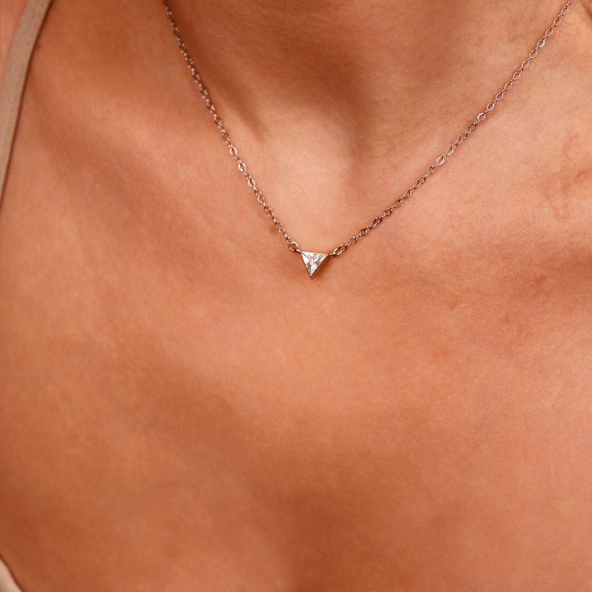Triangle Moissanite Necklace in 14k Solid White Gold - Melt'm Jewelry