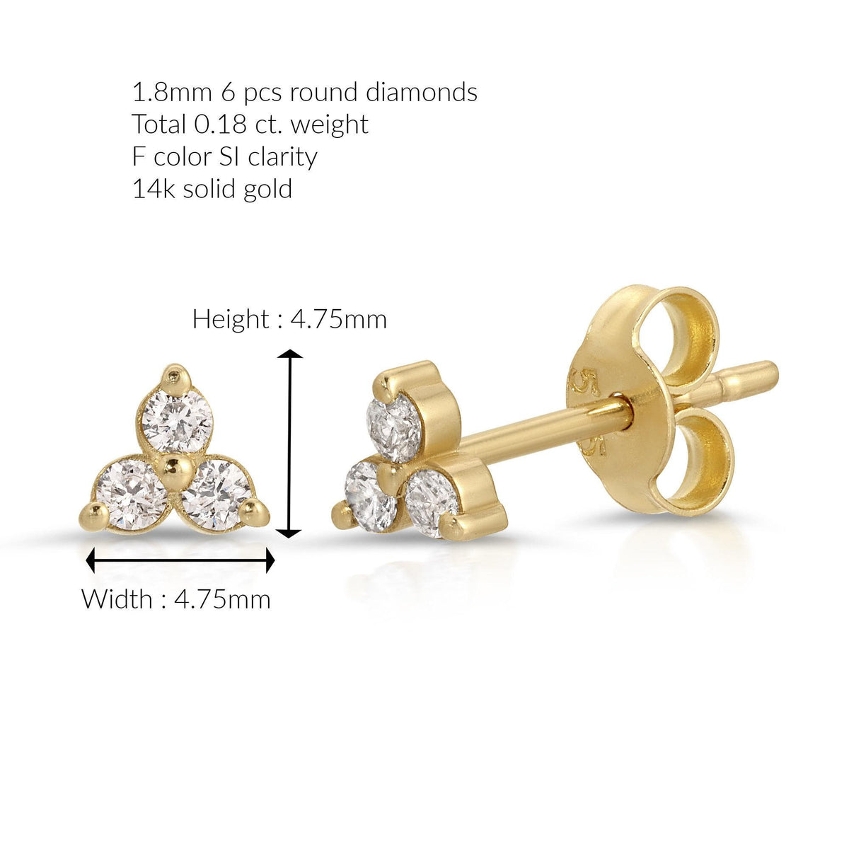 Diamond Trio Stud Earrings, Diamond Cluster Earrings (SINGLE OR PAIR) - Melt'm Jewelry