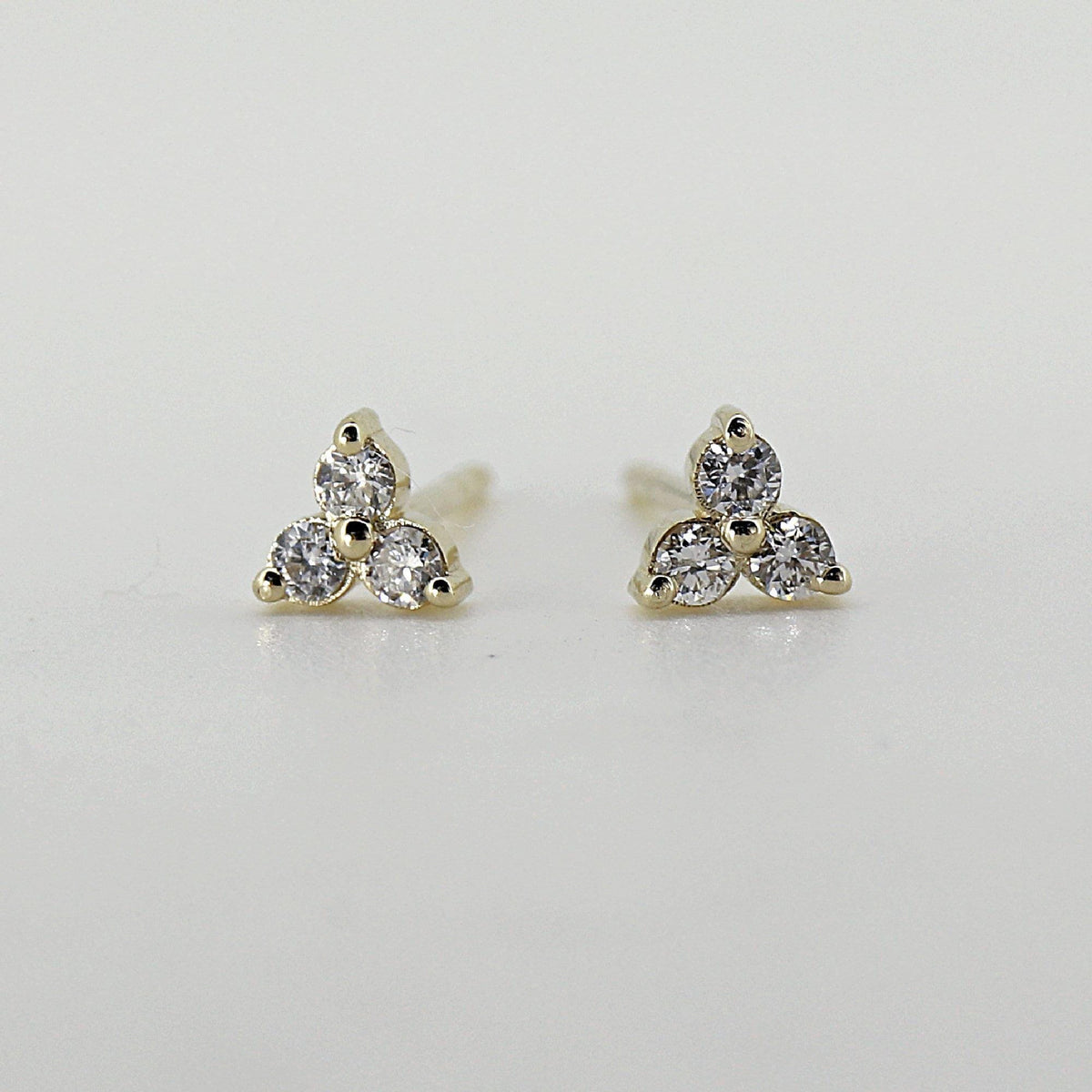 Diamond Trio Stud Earrings, Diamond Cluster Earrings (SINGLE OR PAIR) - Melt'm Jewelry