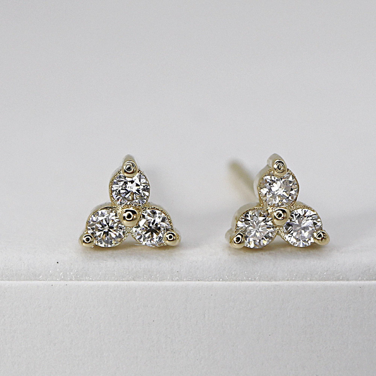 Diamond Trio Stud Earrings, Diamond Cluster Earrings (SINGLE OR PAIR) - Melt'm Jewelry