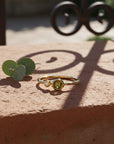 Dual Birthstone Ring Handmade, Diamond & Green Tourmaline Ring 14k Solid Gold, Two Birthstone Ring, Unique Minimalist Anniversary Ring shown in an AI-generated listing photo