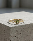 Dual Birthstone Ring Handmade, Diamond & Green Tourmaline Ring 14k Solid Gold, Two Birthstone Ring, Unique Minimalist Anniversary Ring shown in an AI-generated listing photo