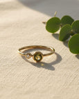 Dual Birthstone Ring Handmade, Diamond & Green Tourmaline Ring 14k Solid Gold, Two Birthstone Ring, Unique Minimalist Anniversary Ring shown in an AI-generated listing photo