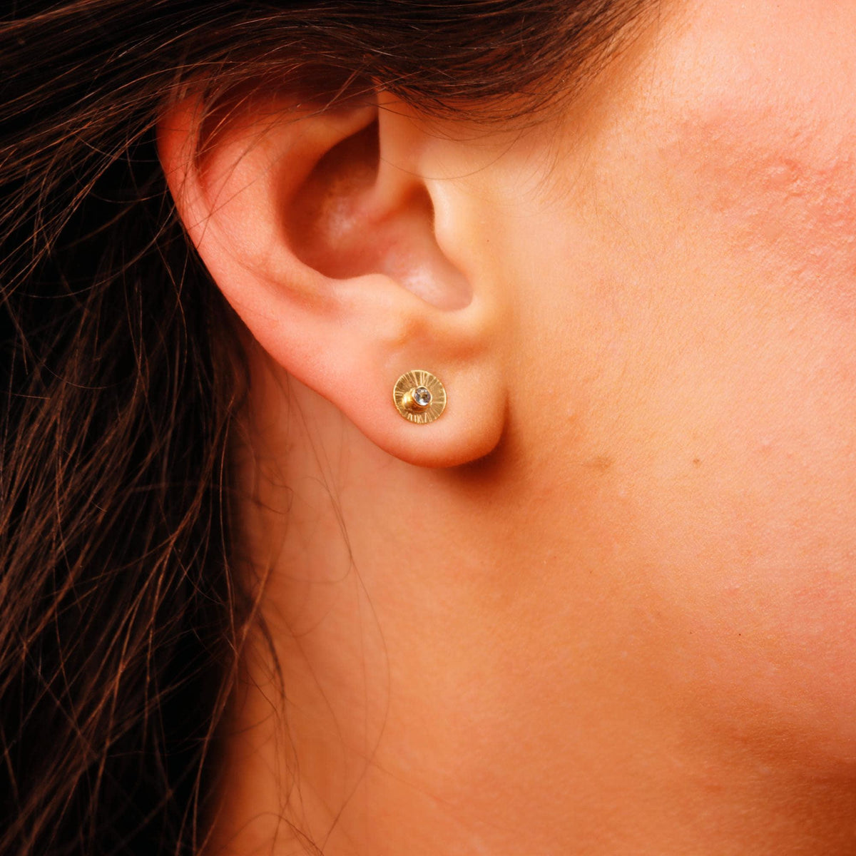 14k Gold Sunrise Disc Aquamarine Stud Earrings - Melt'm Jewelry