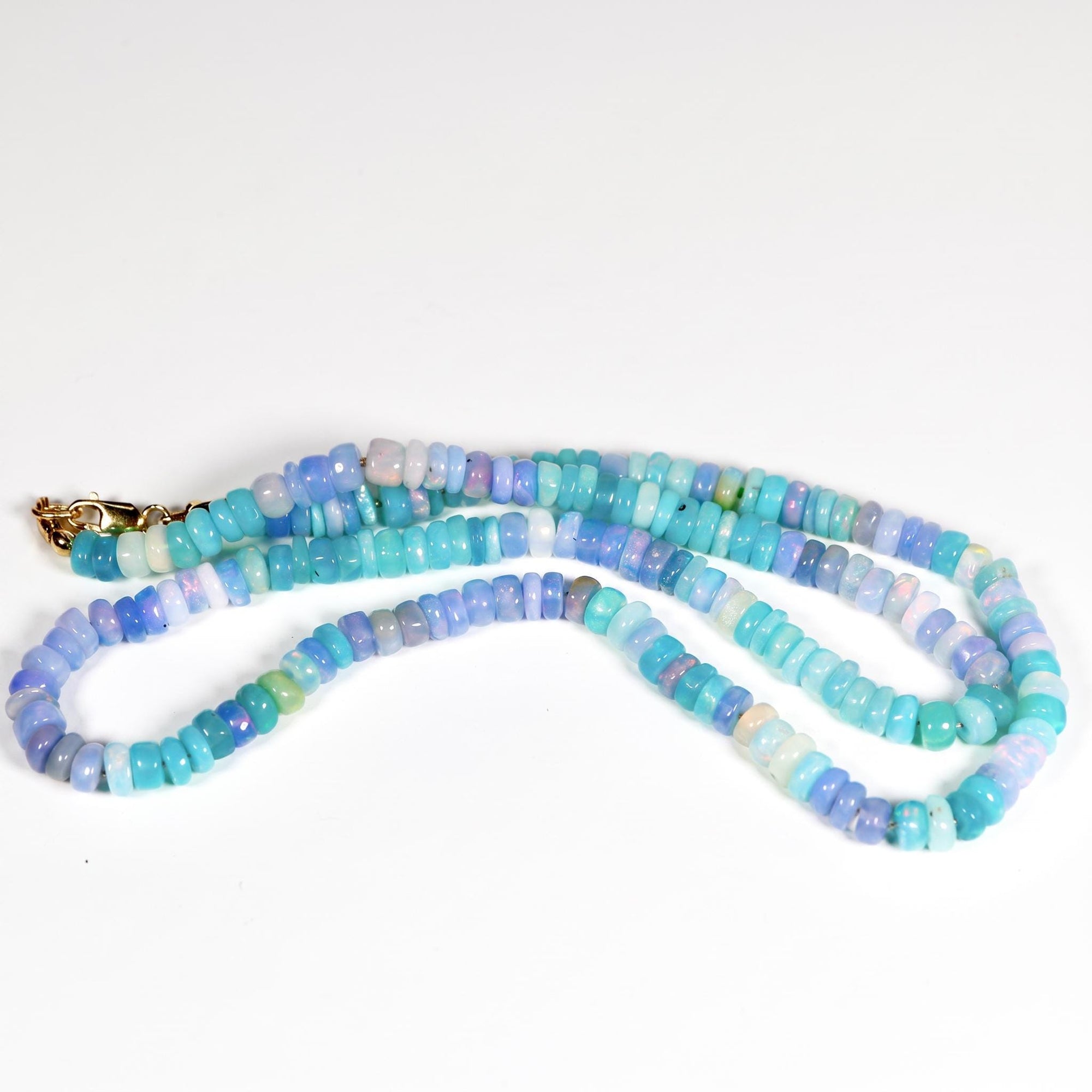 Ethiopian Opal Necklace, Natural Opal Beaded Necklace, Teal Purple Opal Rondelle Necklace, Silk Knotted, 14K Gold Filled