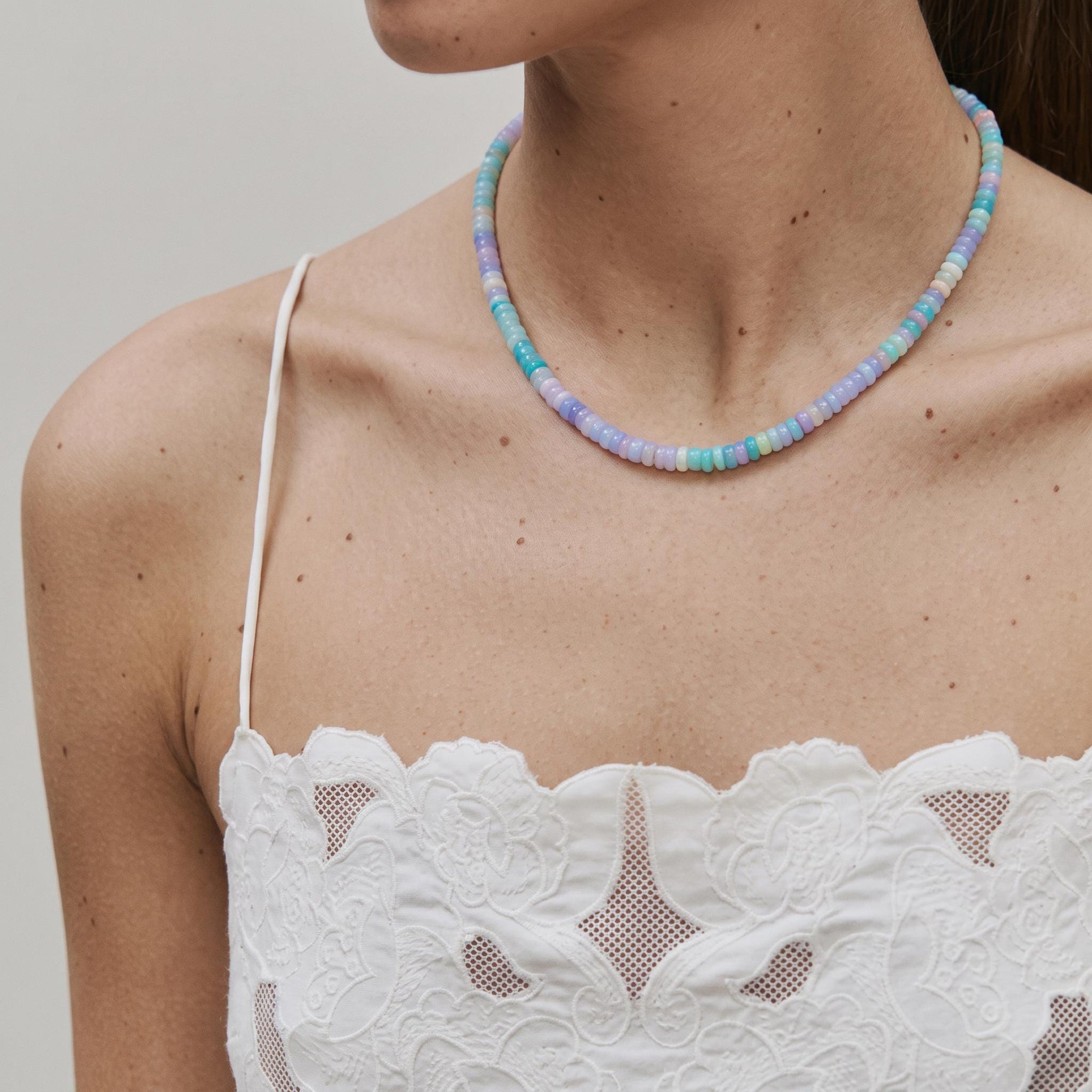 Ethiopian Opal Necklace, Natural Opal Beaded Necklace, Teal Purple Opal Rondelle Necklace, Silk Knotted, 14K Gold Filled