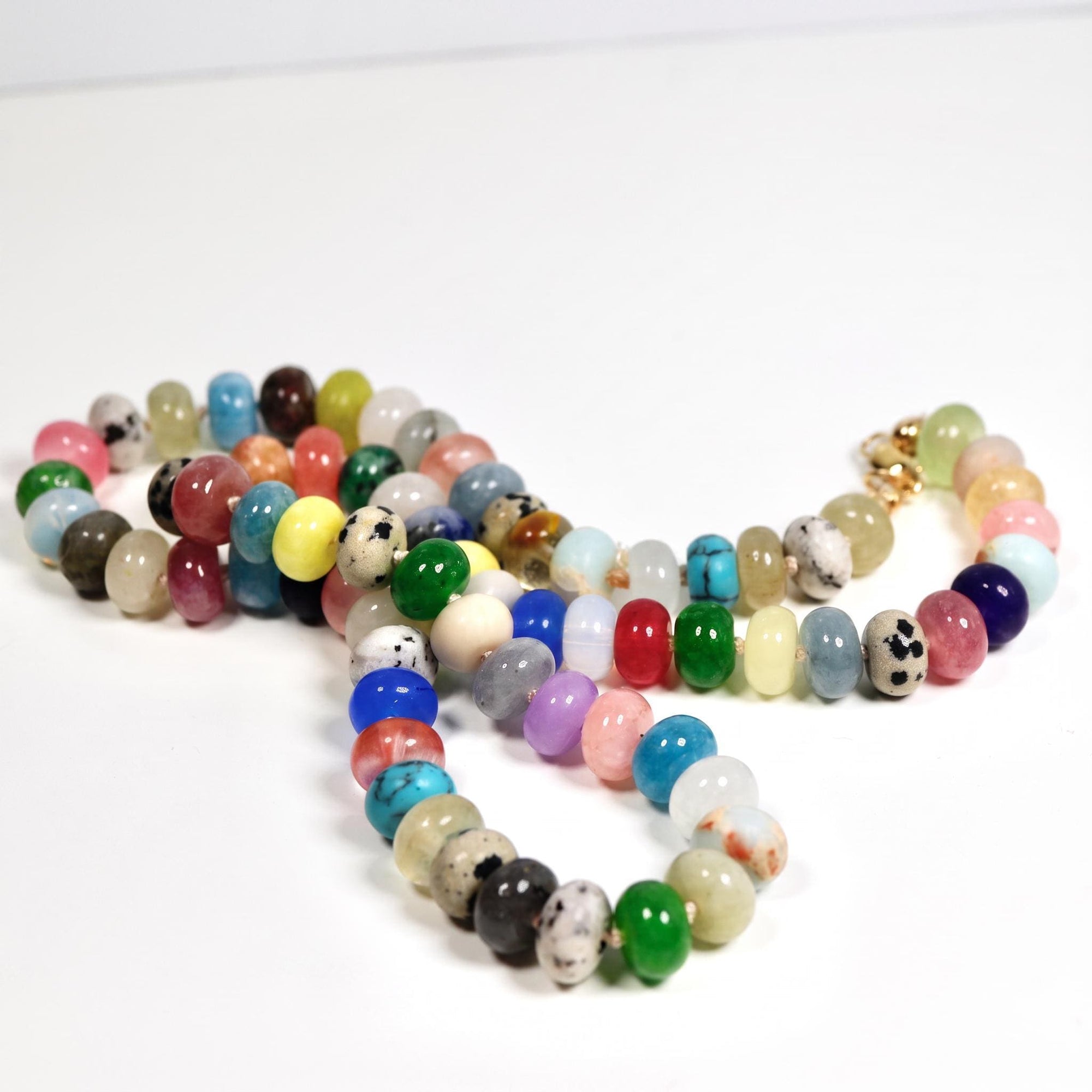 Multi Gemstone Necklace, Colorful Gemstone Beaded Necklace, 8mm Rondelle Beads, 14K Gold Filled, Hand Knotted Silk