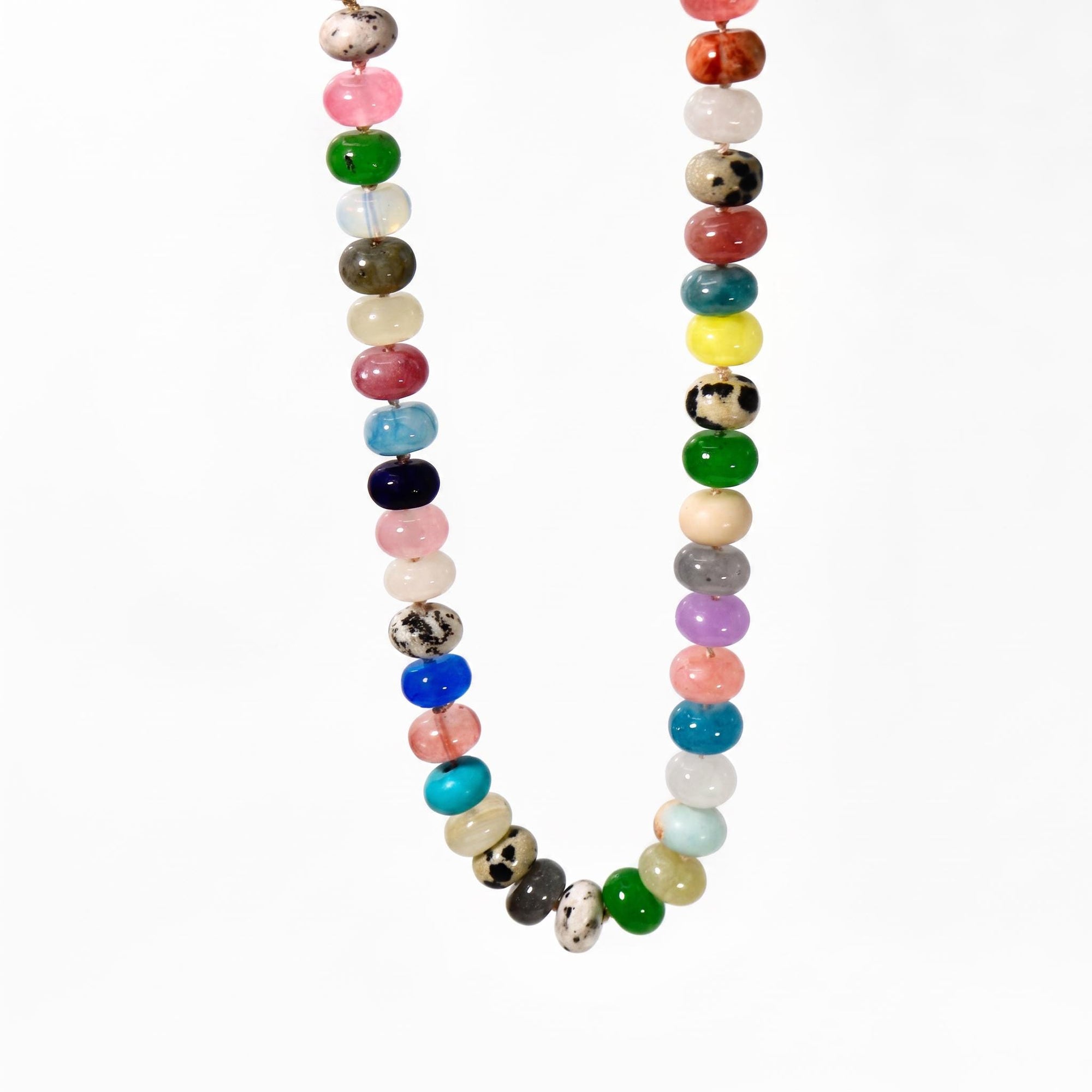 Multi Gemstone Necklace, Colorful Gemstone Beaded Necklace, 8mm Rondelle Beads, 14K Gold Filled, Hand Knotted Silk