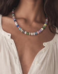 Multi Gemstone Necklace, Colorful Gemstone Beaded Necklace, 8mm Rondelle Beads, 14K Gold Filled, Hand Knotted Silk