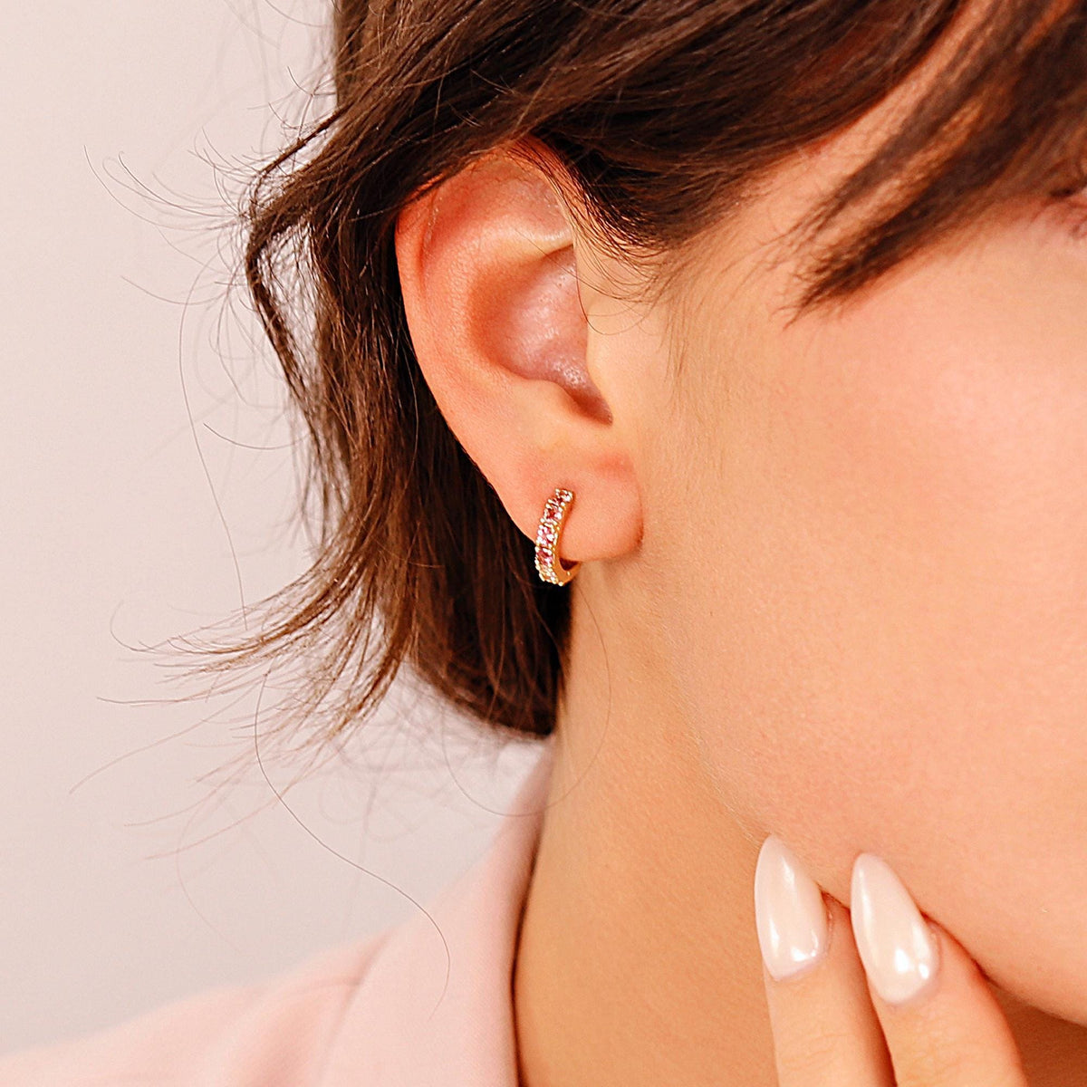 Pink Tourmaline Hoop Earrings 14k Gold - Melt'm Jewelry