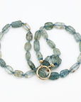 Moss Aquamarine Nugget Necklace, Gemstone Beads on Hand Knotted Silk Cord - Melt'm Jewelry