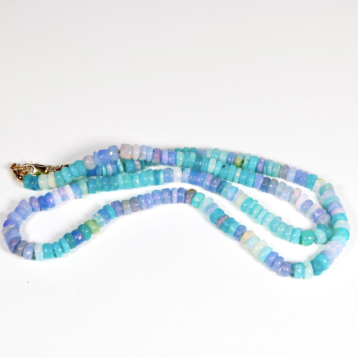 Ethiopian Opal Necklace, Natural Opal Beaded Necklace, Teal Purple Opal Rondelle Necklace, Silk Knotted, 14K Gold Filled - Melt'm Jewelry
