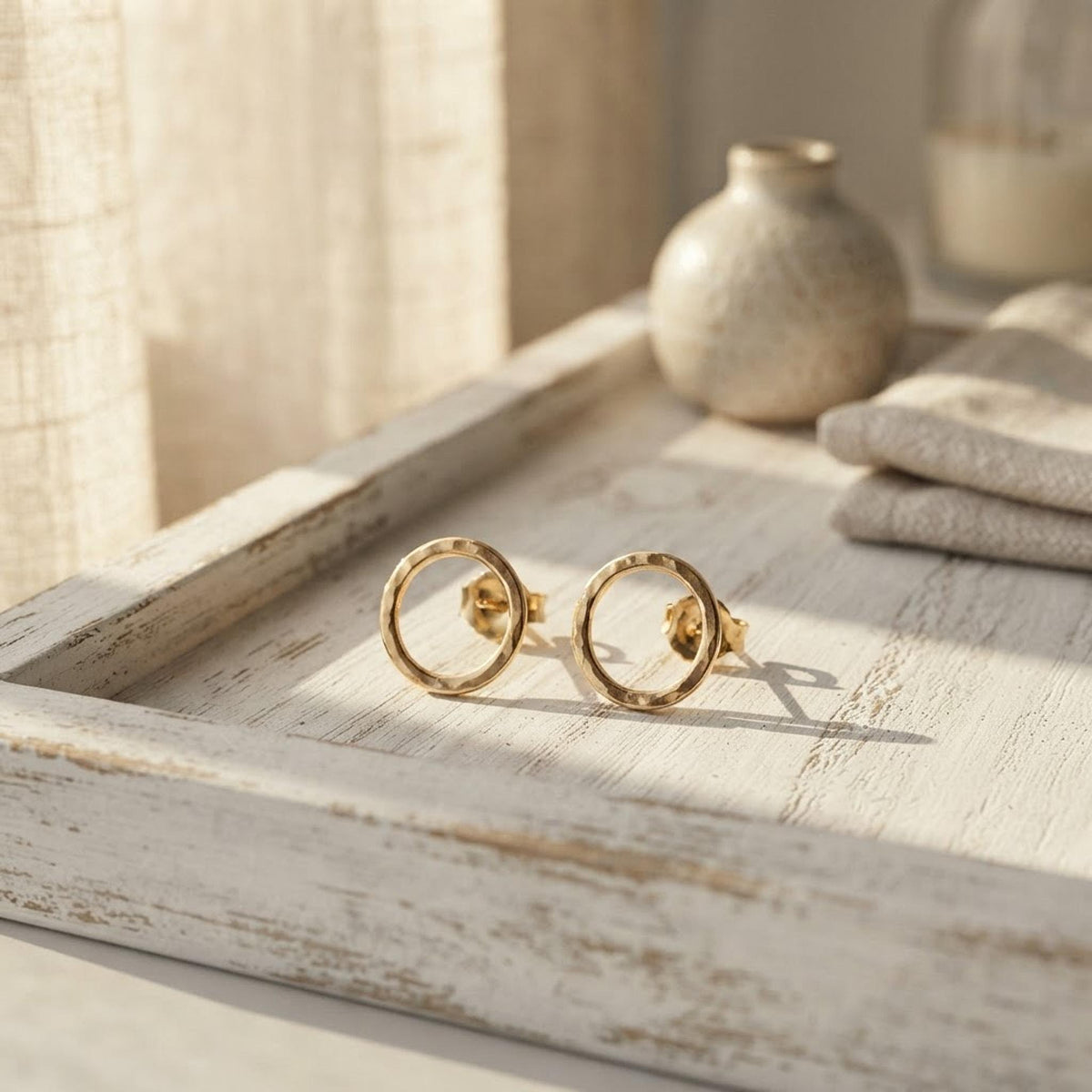 10mm Hammered Circle Stud Earrings, Gold Filled or Sterling Silver Studs - Melt'm Jewelry