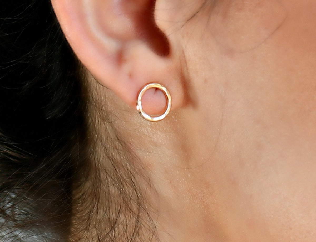 10mm Hammered Circle Stud Earrings, Gold Filled or Sterling Silver Studs - Melt'm Jewelry