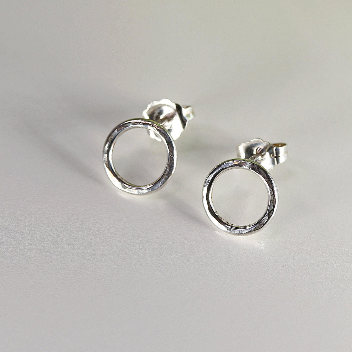 10mm Hammered Circle Stud Earrings, Gold Filled or Sterling Silver Studs - Melt'm Jewelry