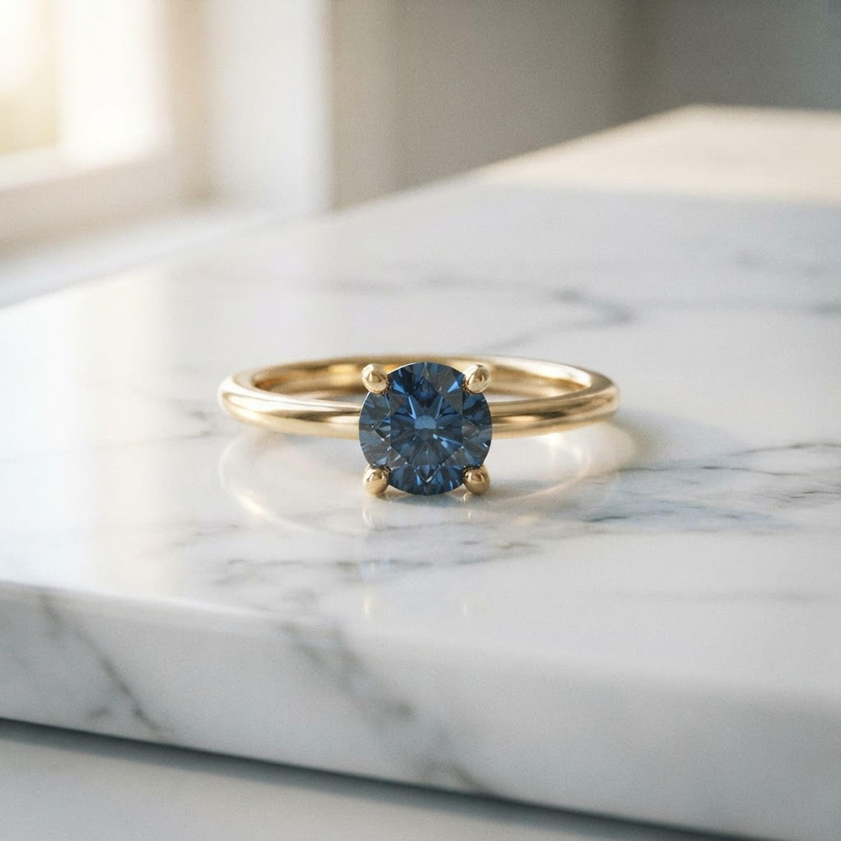 Montana Sapphire Ring 14k Gold, Blue Sapphire Solitaire Engagement Ring, Minimalist Promise Jewelry, September Birthstone Gift for Her shown in an AI-generated listing photo