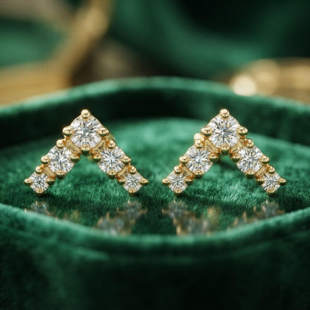 14k Gold Diamond Chevron Stud Earrings (SINGLE or PAIR) - Melt'm Jewelry