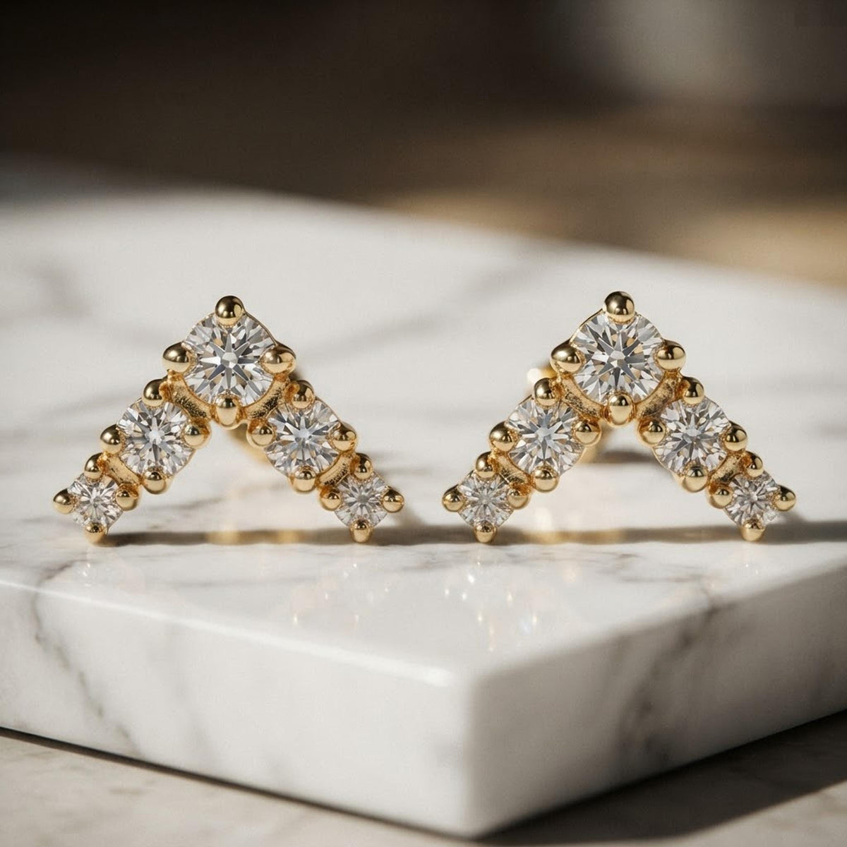 14k Gold Diamond Chevron Stud Earrings (SINGLE or PAIR) - Melt'm Jewelry