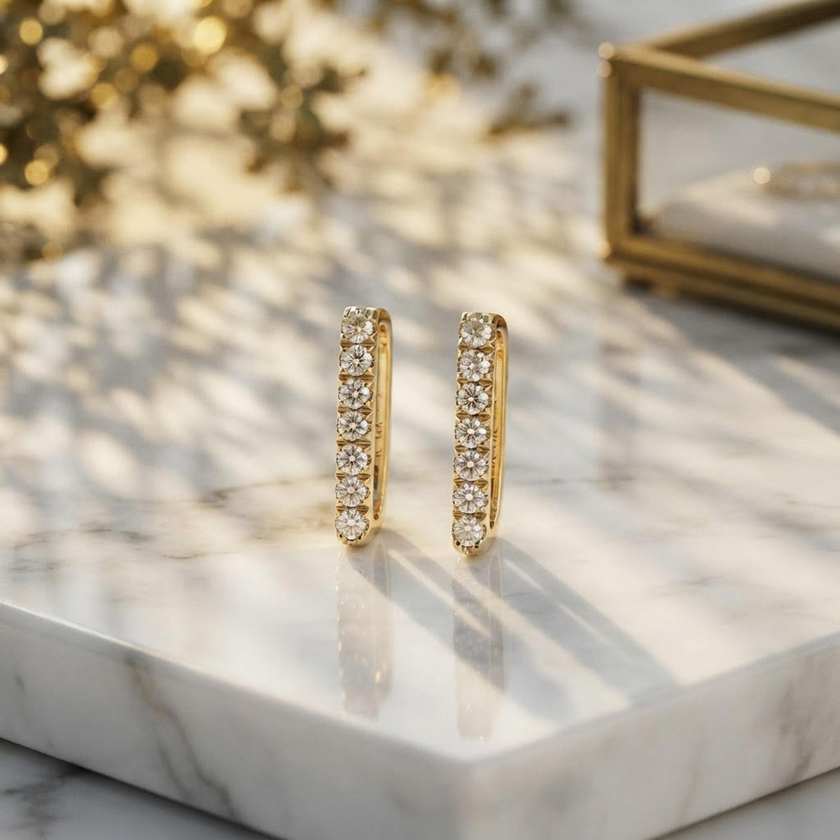 Diamond Bar Earrings in 14k Gold (SINGLE or PAIR) - Melt'm Jewelry