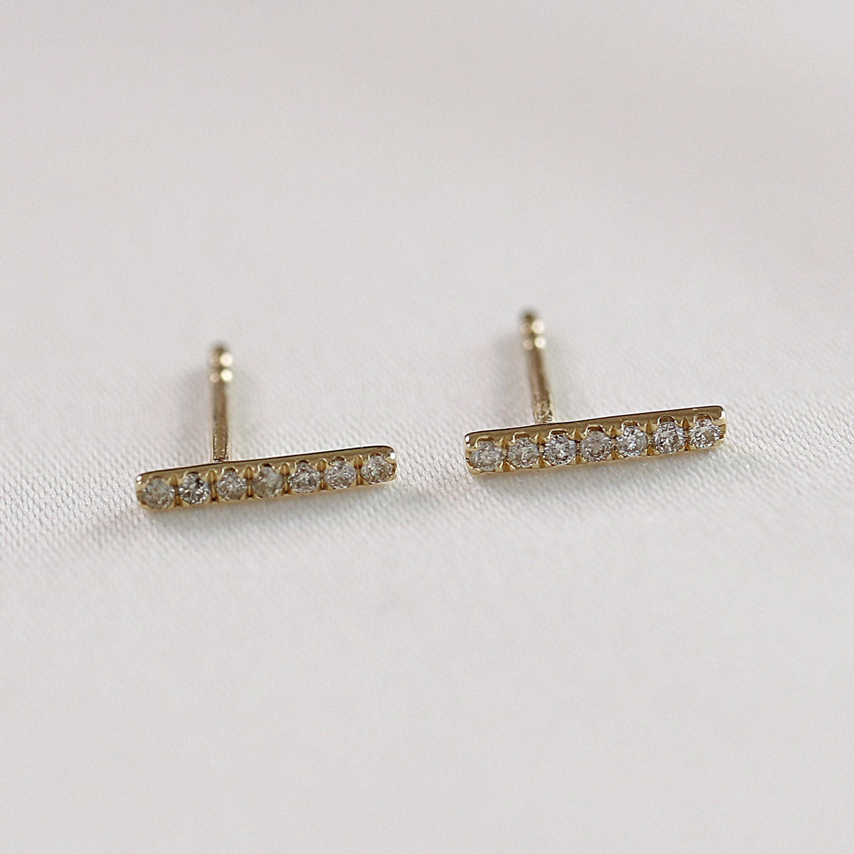 Diamond Bar Earrings in 14k Gold (SINGLE or PAIR) - Melt'm Jewelry