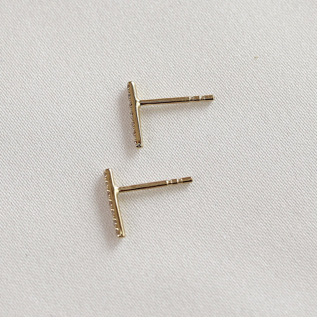 Diamond Bar Earrings in 14k Gold (SINGLE or PAIR) - Melt'm Jewelry