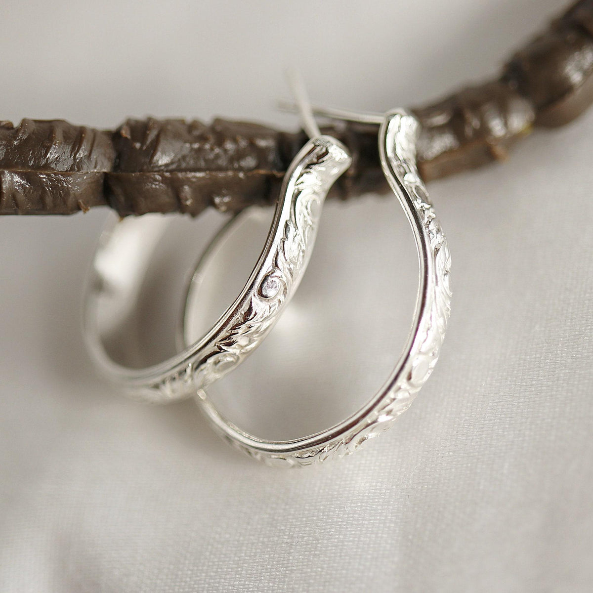 Small Sterling Silver Hoops Earrings, 3/4 Inch Patterned Silver Hoop Earrings - Melt'm Jewelry