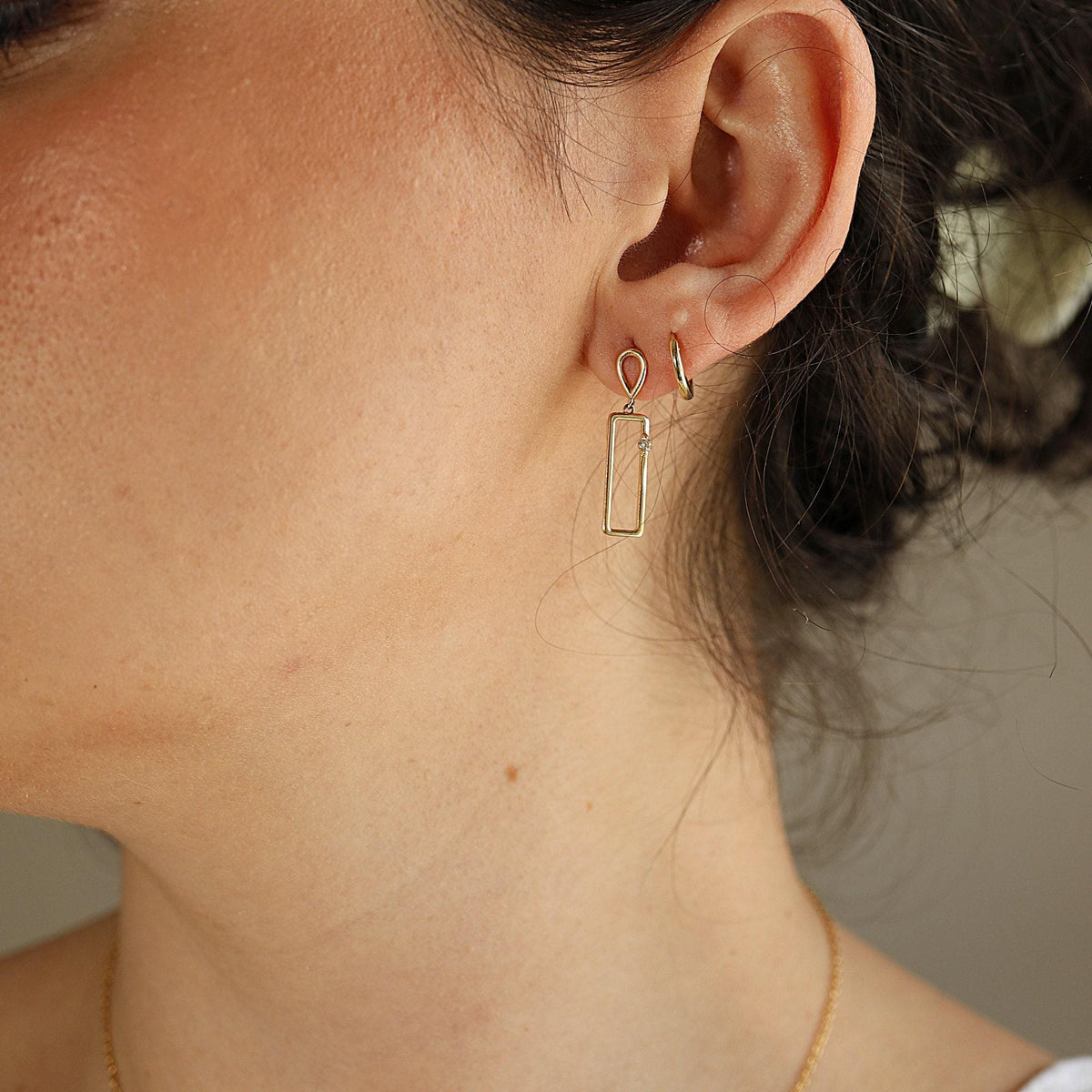 14k Gold Geometric Diamond Dangle Earrings - Melt'm Jewelry