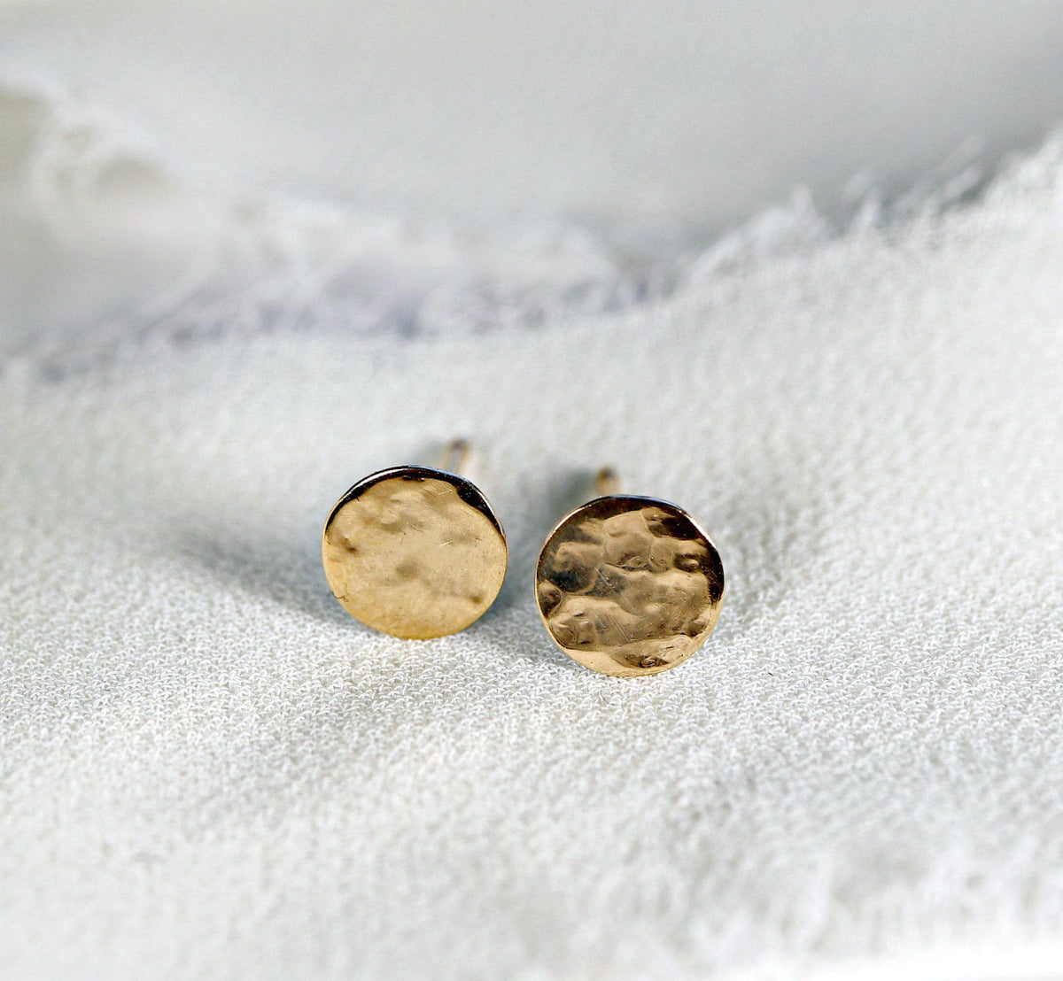 Hammered Gold Stud Earrings, 14k Solid Gold Disc Earrings - Melt'm Jewelry
