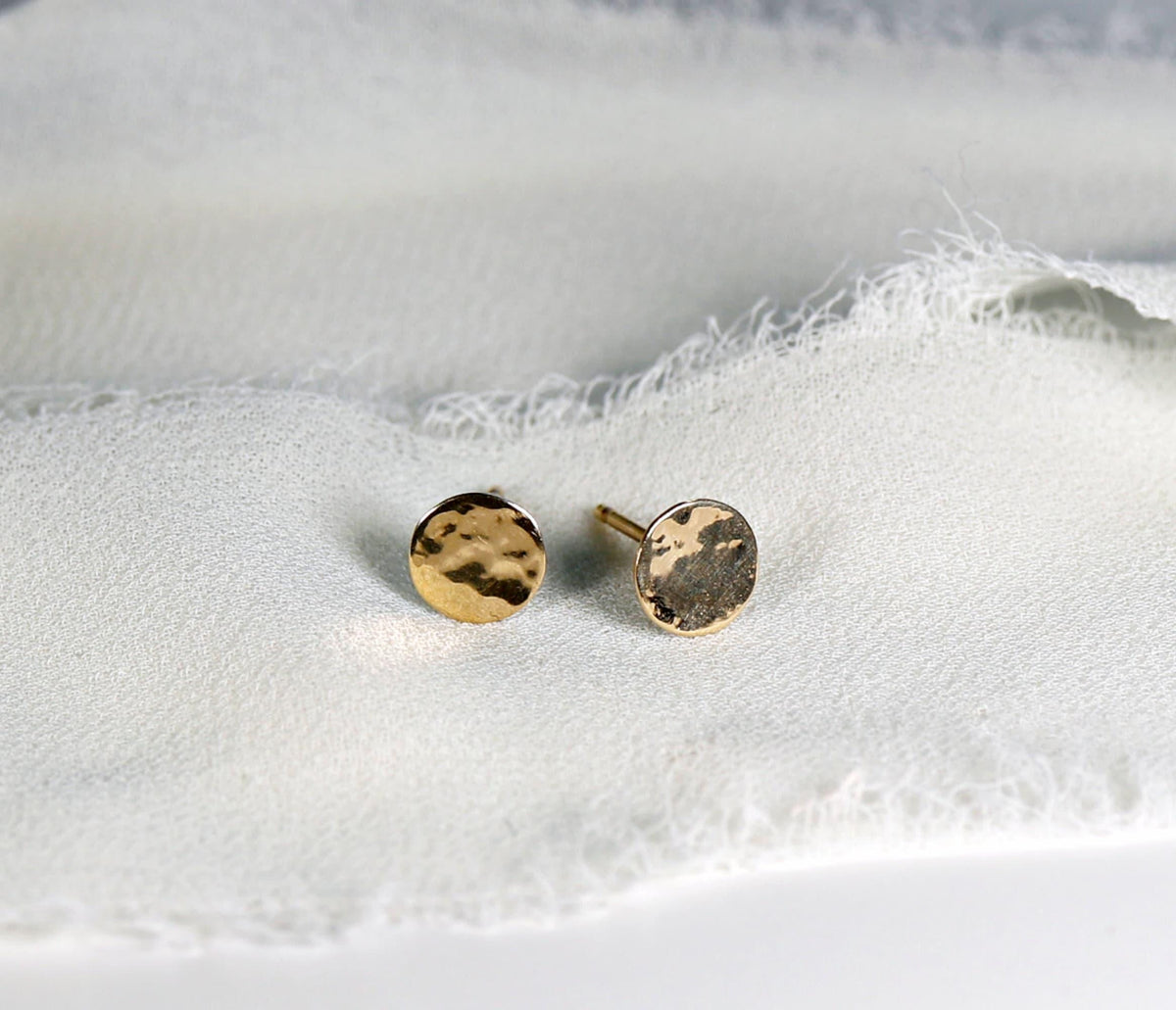 Hammered Gold Stud Earrings, 14k Solid Gold Disc Earrings - Melt'm Jewelry