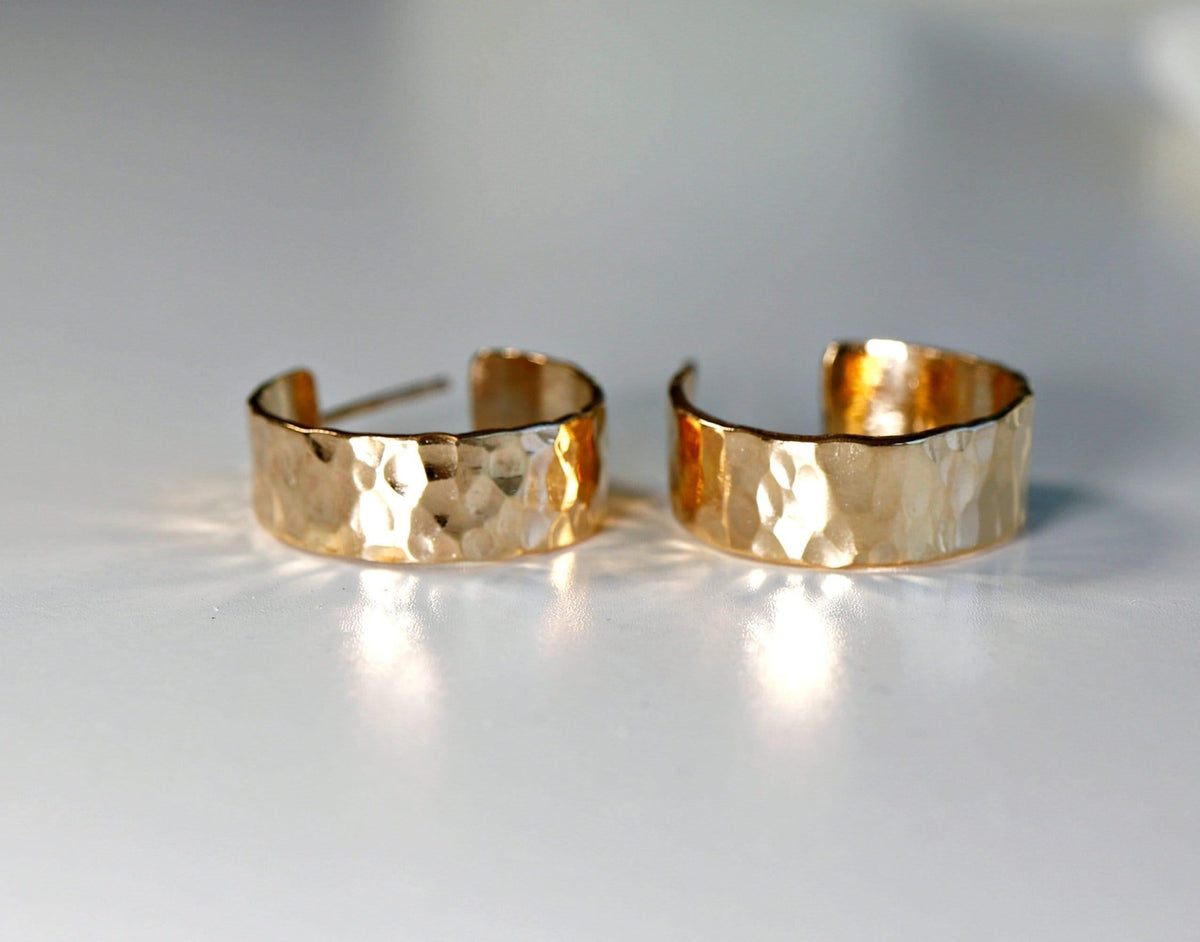 Chunky Gold Hoops, Hammered Gold Thick Hoop Earrings - Melt'm Jewelry