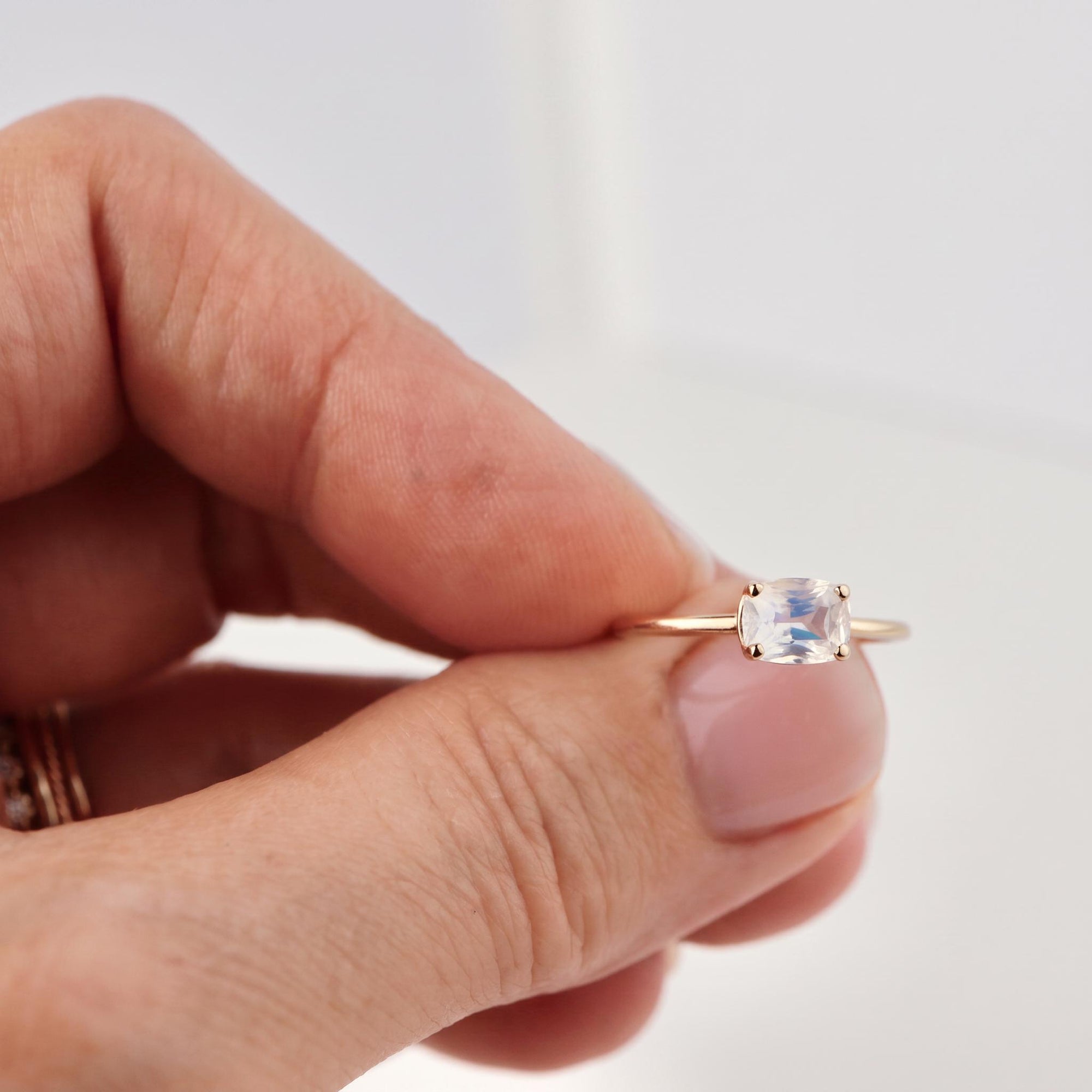 One of a Kind Rainbow Moonstone Ring, 14K Solid Gold, Faceted Cushion Cut Moonstone Ring, Unique Gemstone Ring