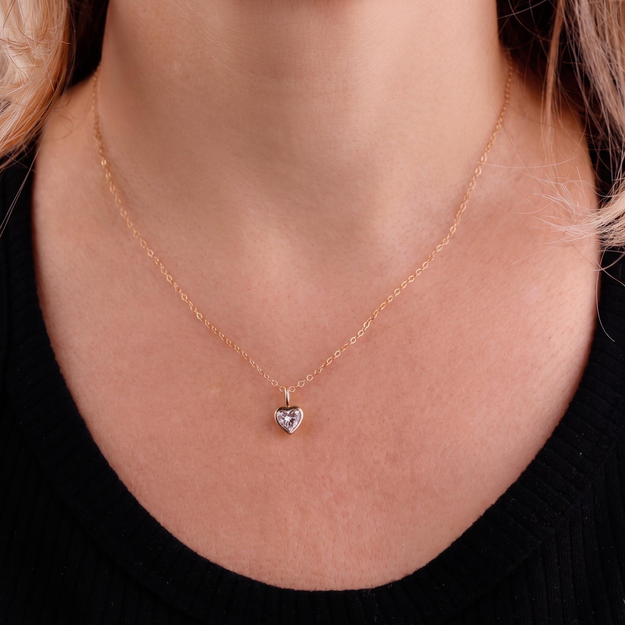 Lab Grown Diamond Heart Pendant, 14K Solid Gold Bezel Set Heart Necklace, 0.69 Carat Diamond, Handmade Fine Jewelry