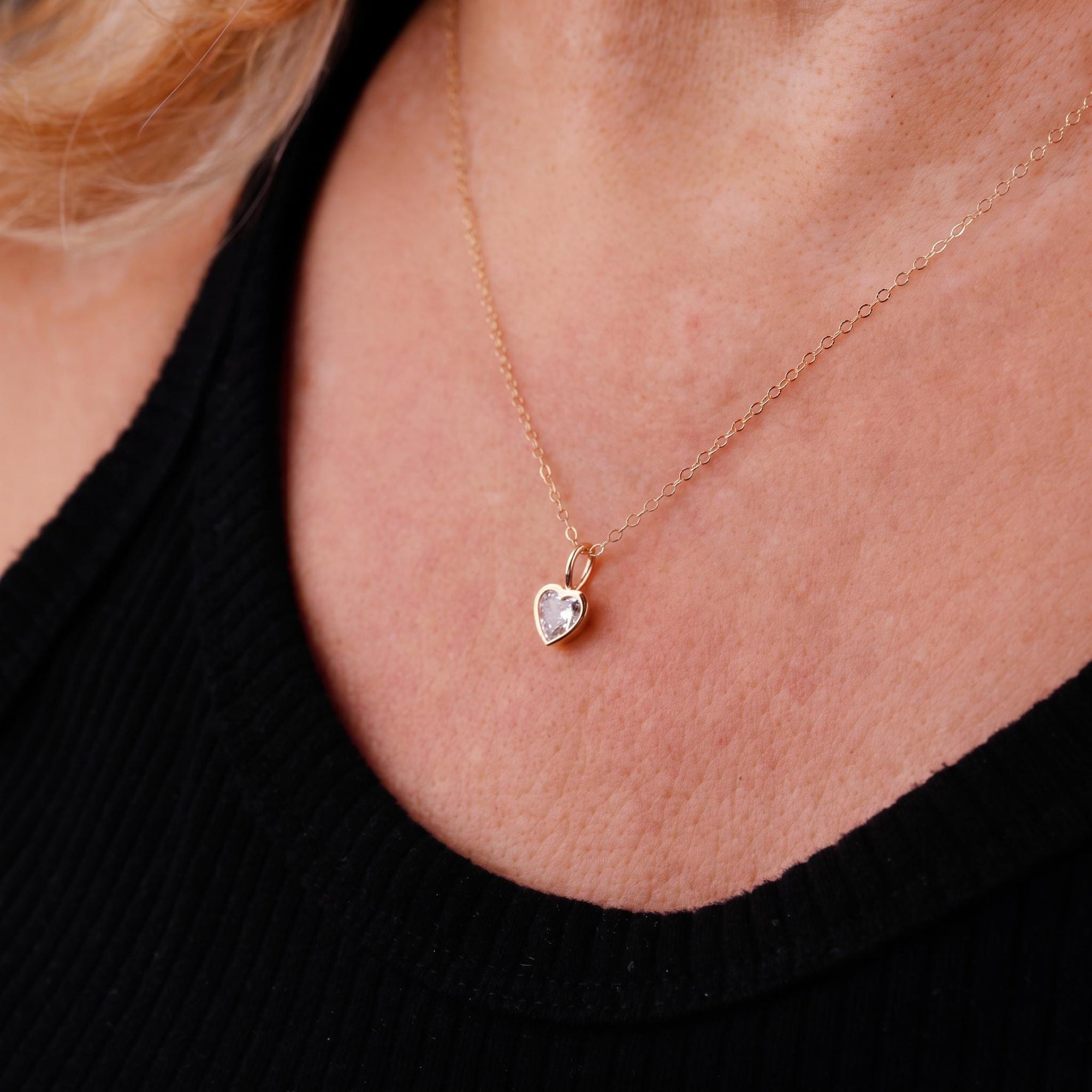 Lab Grown Diamond Heart Pendant, 14K Solid Gold Bezel Set Heart Necklace, 0.69 Carat Diamond, Handmade Fine Jewelry