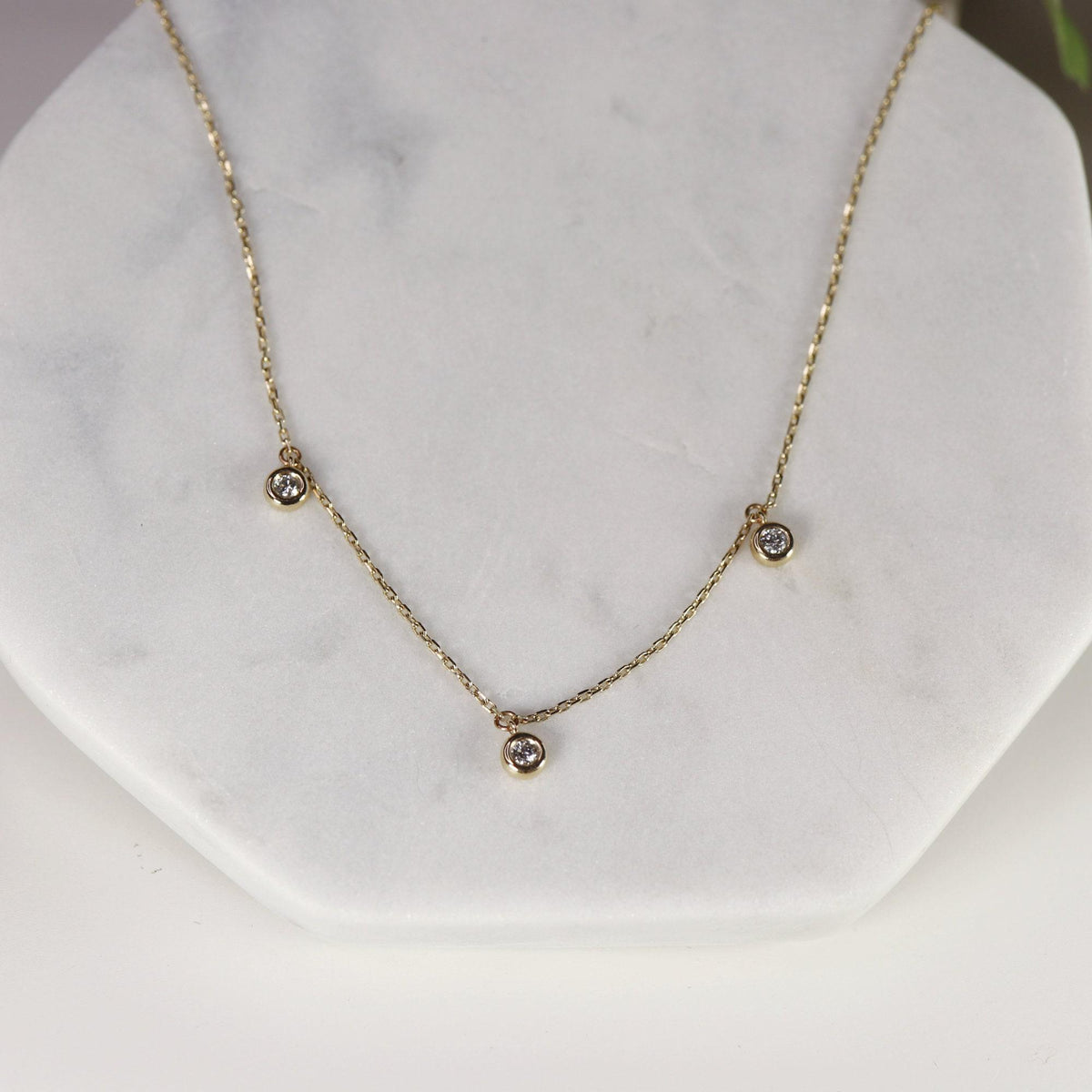 3 Diamond Station Necklace in 14k Gold - Melt'm Jewelry