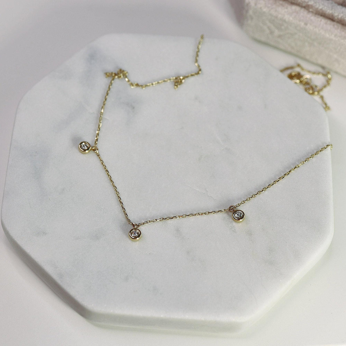 3 Diamond Station Necklace in 14k Gold - Melt'm Jewelry