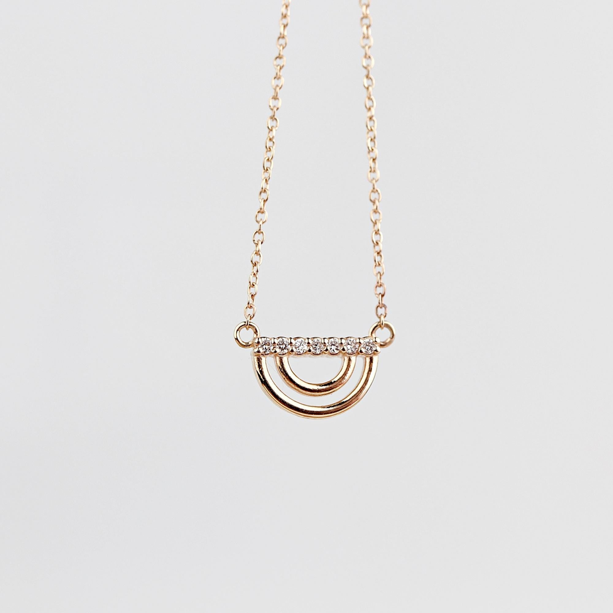 10K Solid Gold Diamond Rainbow Necklace, Lab Grown Diamond Pendant, Dainty Gold Necklace, Adjustable 16-20", Gift for Her