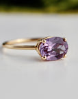 Color Change Sapphire Ring 14K Gold, East West Oval Lab Grown Sapphire Ring, Purple Sapphire Engagement Ring, Alternative Bridal Ring