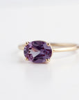 Color Change Sapphire Ring 14K Gold, East West Oval Lab Grown Sapphire Ring, Purple Sapphire Engagement Ring, Alternative Bridal Ring