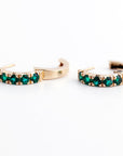 Emerald Huggie Earrings 14K Gold, Lab Grown Emerald Hoop Earrings, 15mm Solid Gold Huggies, Green Gemstone Fine Jewelry