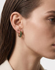 Emerald Huggie Earrings 14K Gold, Lab Grown Emerald Hoop Earrings, 15mm Solid Gold Huggies, Green Gemstone Fine Jewelry