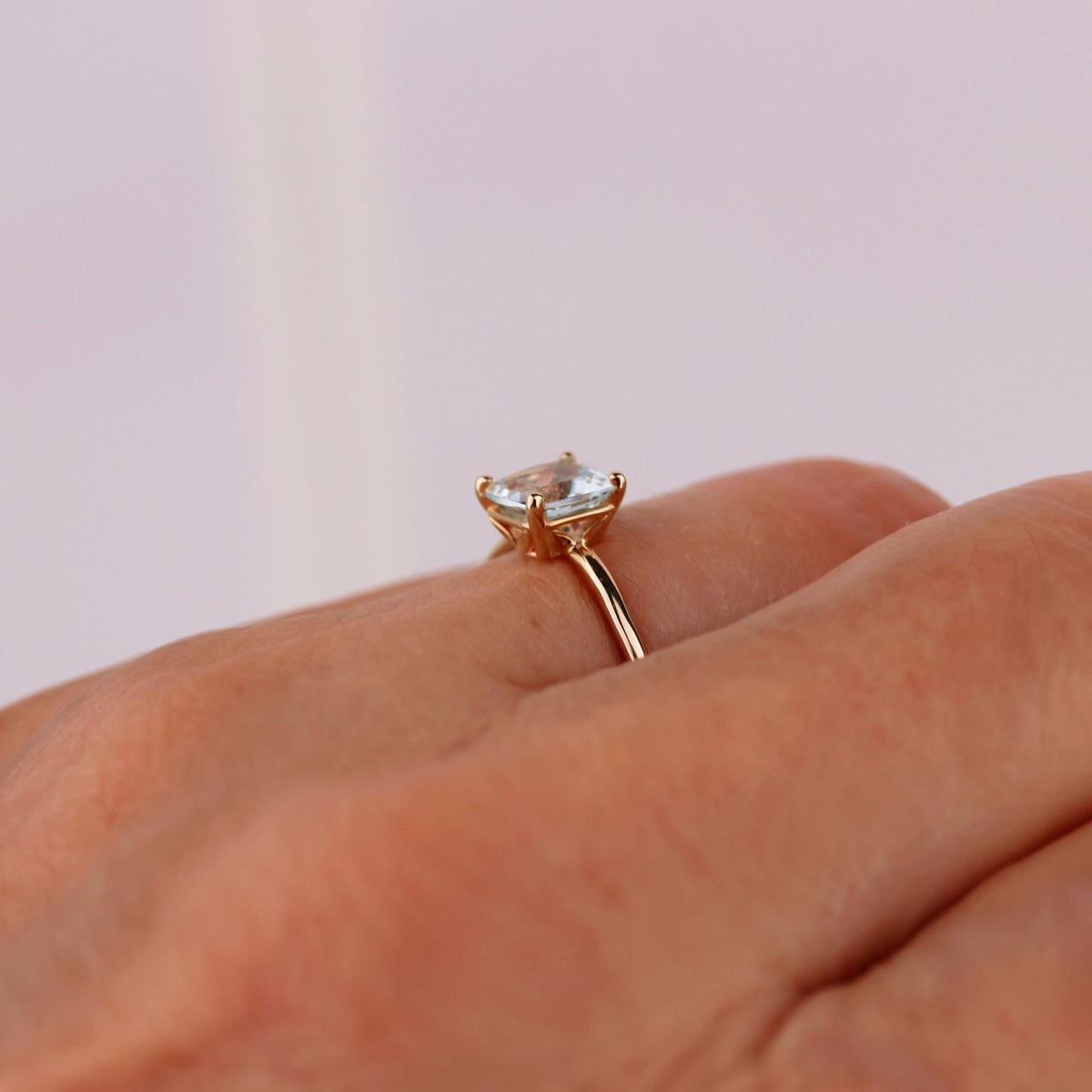 Cushion Cut Aquamarine Ring 14k Gold, Floral Basket Setting Ring