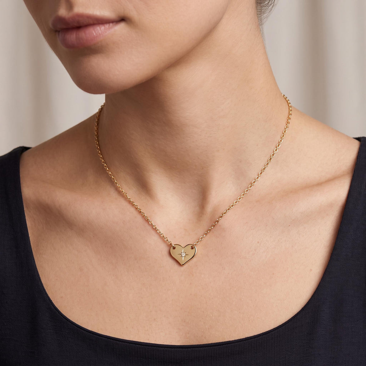 14K Solid Gold Heart Necklace, North Star Diamond Pendant, Natural Diamond Heart Necklace, Starburst Jewelry, Gift for Her - Melt'm Jewelry