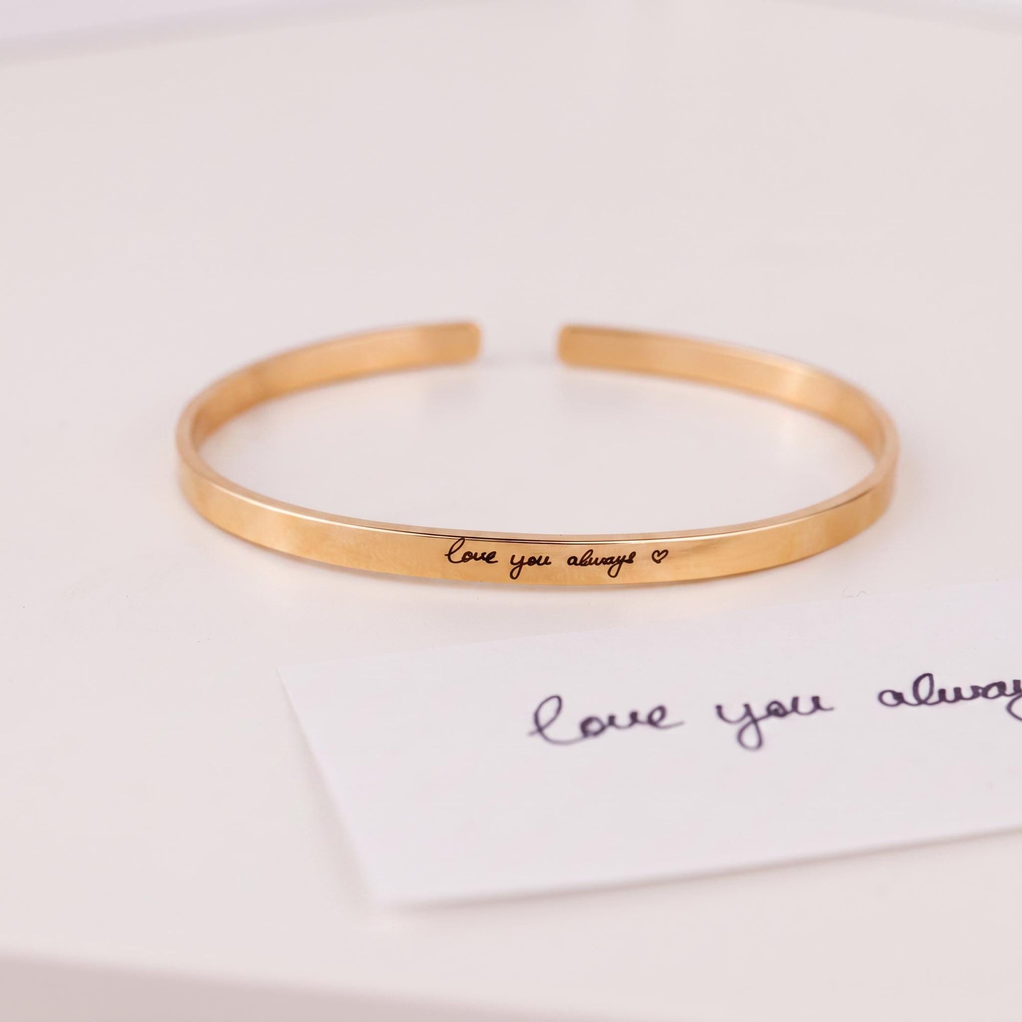 Custom Handwriting Cuff, 4mm Gold Filled Bracelet, Actual Handwriting Engraving, Personalized Memorial Jewelry