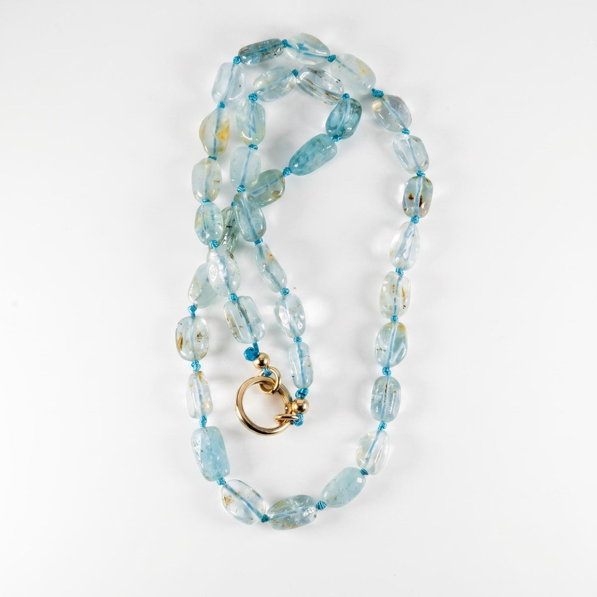 Moss Aquamarine Nugget Necklace, Gemstone Beads on Hand Knotted Silk Cord - Melt'm Jewelry