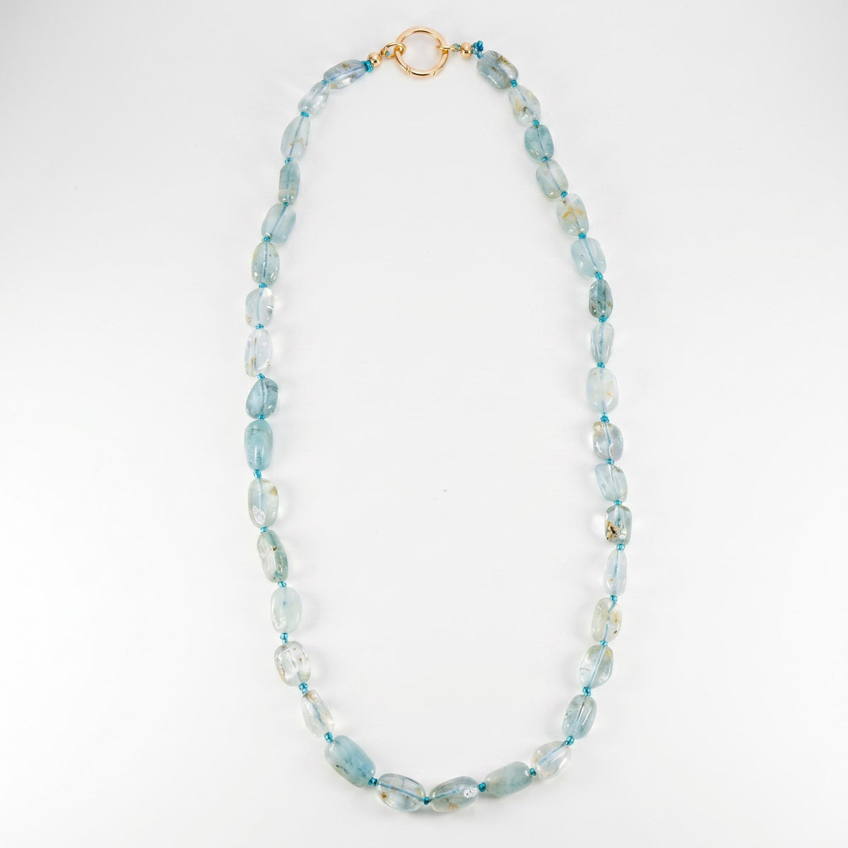 Moss Aquamarine Nugget Necklace, Gemstone Beads on Hand Knotted Silk Cord - Melt'm Jewelry