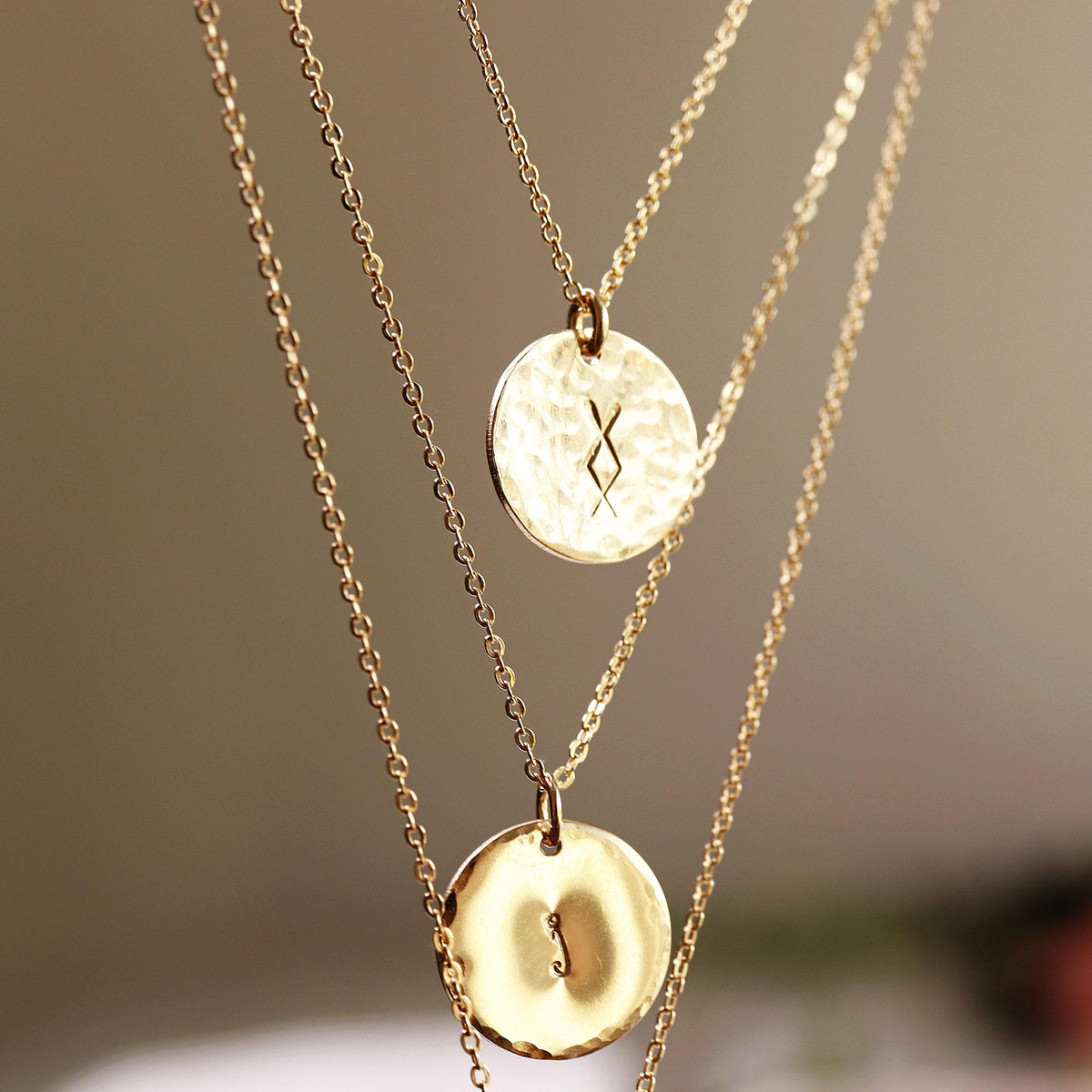Custom Initial Necklace Gold Filled – Hand Stamped Hammered Coin Necklace, Personalized Mother Gift, Bridesmaid Jewelry - Melt'm Jewelry